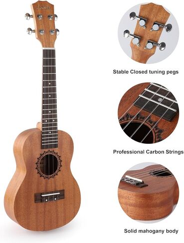 LIEKE Soprano Ukulele 21 inch for Kids Beginners,Mahogany Wood Carbon strings,Ukelele Instrument for Adults with Bag Tunner Strap in Kuwait