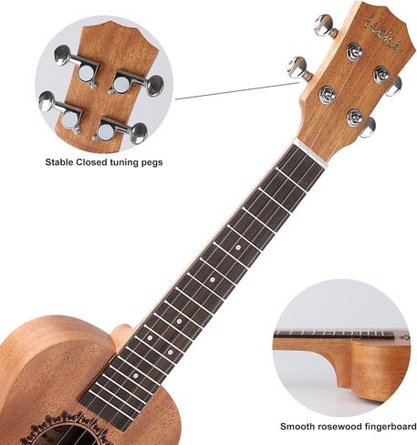LIEKE Soprano Ukulele 21 inch for Kids Beginners,Mahogany Wood Carbon strings,Ukelele Instrument for Adults with Bag Tunner Strap in Kuwait