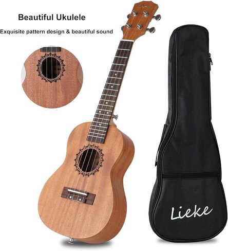LIEKE Soprano Ukulele 21 inch for Kids Beginners,Mahogany Wood Carbon strings,Ukelele Instrument for Adults with Bag Tunner Strap in Kuwait