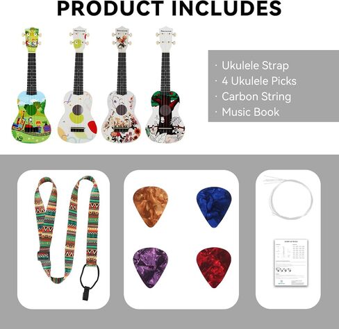 RANMING Ukulele 21 inch ukelele for Beginners kids 4-String Ukulele Starter Kit with Strap, Picks,Carbon Strings Portable Plastic uku for Music Education Outdoor Travel Holiday Gifts Green in Kuwait