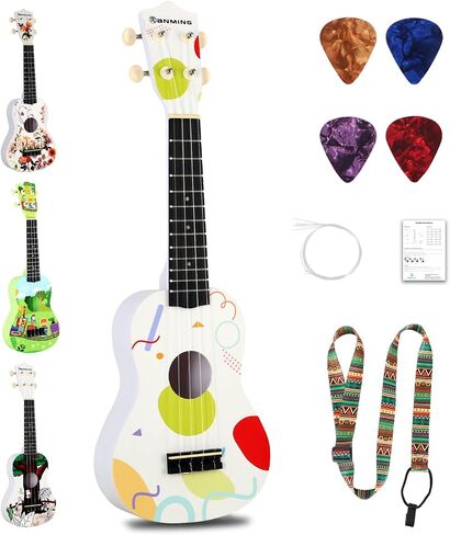 RANMING Ukulele 21 inch ukelele for Beginners kids 4-String Ukulele Starter Kit with Strap, Picks,Carbon Strings Portable Plastic uku for Music Education Outdoor Travel Holiday Gifts Green in Kuwait