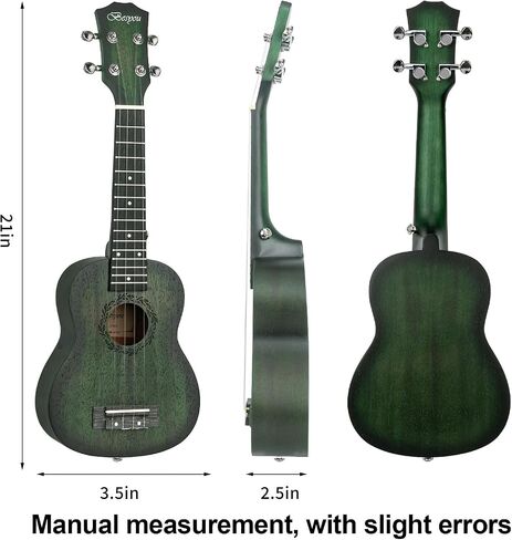 Soprano Ukulele Beginner Mahogany Kids and Adult Student Travel Wooden Ukelele Kit with Tuner Gig Bag Strap Carbon Nylon String Picks Cloth Gift Choice (Green, 21) in Saudi Arabia