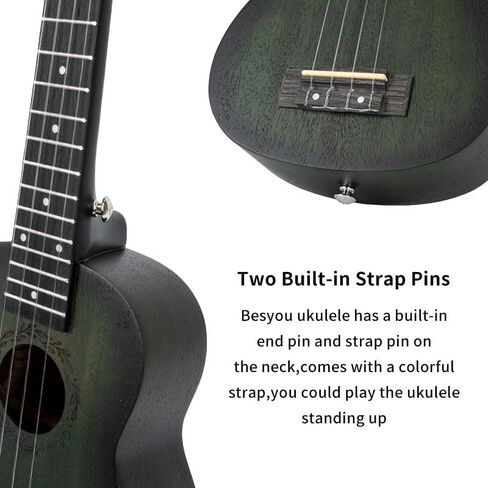 Soprano Ukulele Beginner Mahogany Kids and Adult Student Travel Wooden Ukelele Kit with Tuner Gig Bag Strap Carbon Nylon String Picks Cloth Gift Choice (Green, 21) in Saudi Arabia