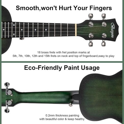 Soprano Ukulele Beginner Mahogany Kids and Adult Student Travel Wooden Ukelele Kit with Tuner Gig Bag Strap Carbon Nylon String Picks Cloth Gift Choice (Green, 21) in Saudi Arabia