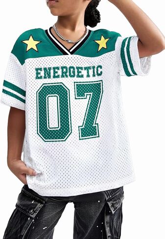 Girl's Jersey Shirts Number Graphic Oversized T-Shirt Boy Short Sleeve V Neck Mesh Tees Kids Sport Jersey in Kuwait