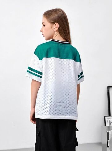 Girl's Jersey Shirts Number Graphic Oversized T-Shirt Boy Short Sleeve V Neck Mesh Tees Kids Sport Jersey in Kuwait