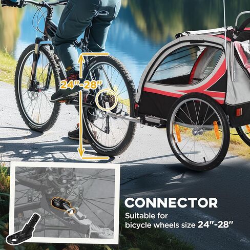 2 in 1 Walk,Ride Child Baby Bike Trailer for 2 Seater, High Visibility Bike Stroller for Toddler Wagon, Weather Strong Double Bicycle Trailer Accessory for Kids, Red in Saudi Arabia