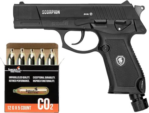 لانسر مسدس مقذوف الفلفل التكتيكي 0.5 عيار ثاني أكسيد الكربون غير ارتدادي للدفاع عن النفس - سلاح فتاك أقل للحماية الشخصية - مجموعة كاملة مع اثنين من الأكواب (العقرب) in Kuwait