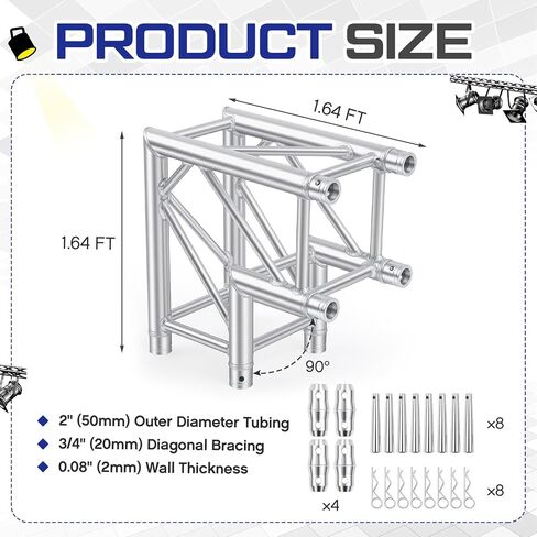 Blulu 1.64 ft Lighting Trussing 2 Way Corner 90 Degree Aluminum Square Truss Light Truss Includes 4 Couplers in Saudi Arabia