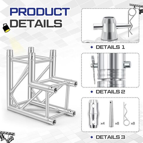 Blulu 1.64 ft Lighting Trussing 2 Way Corner 90 Degree Aluminum Square Truss Light Truss Includes 4 Couplers in Saudi Arabia