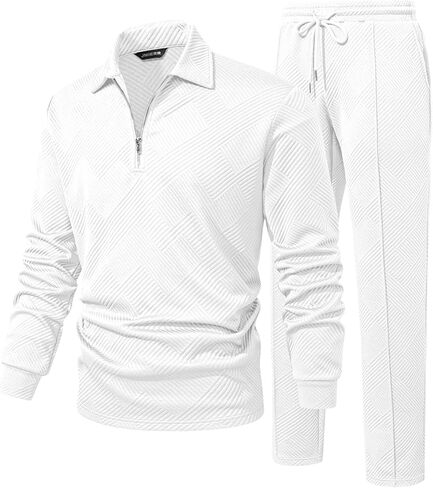 JMIERR Men's 2 Piece Outfits Quarter Zipper Polo Shirt Tracksuit & Joggers Sweatpants Sweatsuit Sets Jacquard in Kuwait