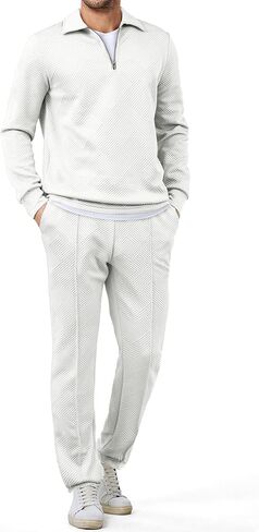 JMIERR Men's 2 Piece Outfits Quarter Zipper Polo Shirt Tracksuit & Joggers Sweatpants Sweatsuit Sets Jacquard in Kuwait