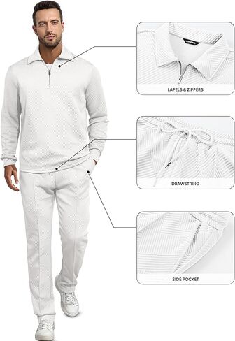 JMIERR Men's 2 Piece Outfits Quarter Zipper Polo Shirt Tracksuit & Joggers Sweatpants Sweatsuit Sets Jacquard in Kuwait