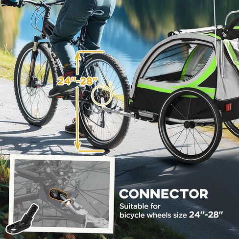 3 in 1 Walk,Jog,Ride Child Baby Bike Trailer for 2 Seater, High Visibility Bike Stroller for Toddler Wagon, Weather Strong Double Bicycle Trailer Accessory for Kids, Green in Saudi Arabia