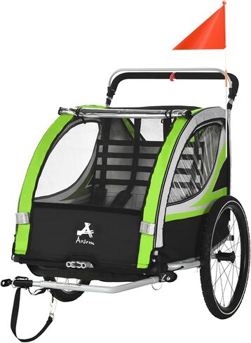 3 in 1 Walk,Jog,Ride Child Baby Bike Trailer for 2 Seater, High Visibility Bike Stroller for Toddler Wagon, Weather Strong Double Bicycle Trailer Accessory for Kids, Green in Saudi Arabia
