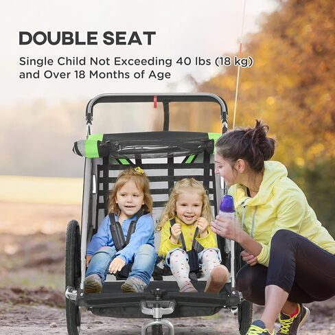 3 in 1 Walk,Jog,Ride Child Baby Bike Trailer for 2 Seater, High Visibility Bike Stroller for Toddler Wagon, Weather Strong Double Bicycle Trailer Accessory for Kids, Green in Saudi Arabia