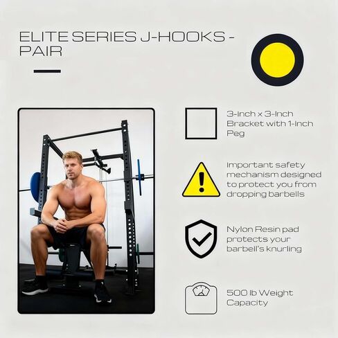 Fitvids 3" x 3" J-Hooks (Pair) for Power Cage and Squat Rack - Black in Saudi Arabia
