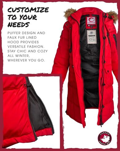 معطف طويل منتفخ للنساء من CANADA WEATHER GEAR - جاكيت ثقيل الوزن مقاوم للماء والرياح من الفرو الصناعي سترة شتوية للنساء، مقاس متوسط، أحمر in Kuwait