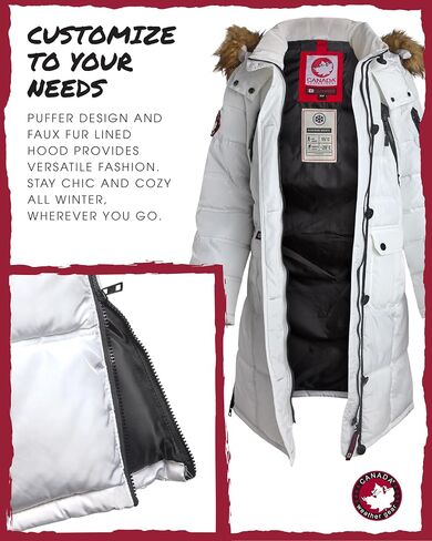 معطف طويل منتفخ للسيدات من CANADA WEATHER GEAR - جاكيت ثقيل الوزن مقاوم للماء والرياح من الفرو الصناعي سترة شتوية للنساء، مقاس صغير، أبيض in Kuwait