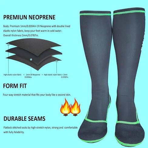 Premium Long Neoprene Wet Wading socks, no Bunching at Ankle, Wader Sock for Surfing Diving Fly Fishing, Gift Socks in Saudi Arabia