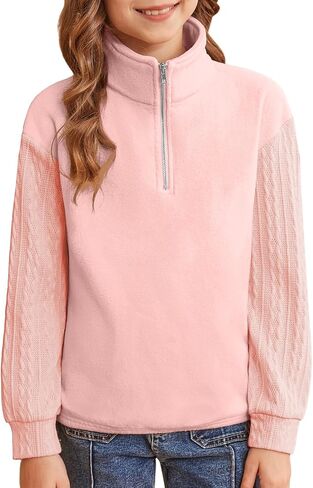 blibean Girls Long Sleeve Fleece Sweathirts Half Zipper Pullovers Size 6-15 Years in Saudi Arabia