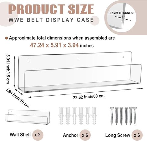 2 Pack Acrylic Horizontal Championship Belt Display Wall Mount Wrestling Belt Holder Rack Display Case for Karate Football Boxing Martial Arts Sports Championship and Other Replica in Saudi Arabia