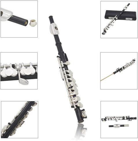 16 Hole Piccolo Set Metal Piccolo Key Of C with Cleaning Cloth Screwdriver and Bar for Beginners Students Performance (Black) in Saudi Arabia