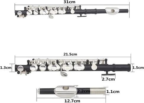 16 Hole Piccolo Set Metal Piccolo Key Of C with Cleaning Cloth Screwdriver and Bar for Beginners Students Performance (Black) in Saudi Arabia