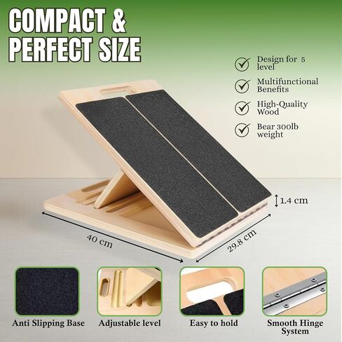Adjustable Wooden Slant Board for Calf Stretching,Portable Incline Board for Squats, Ankle Mobility and Foot, Calf Stretcher with Resistance Band,Pilates Ball & Training Poster, 300lb Weight Capacity in Saudi Arabia
