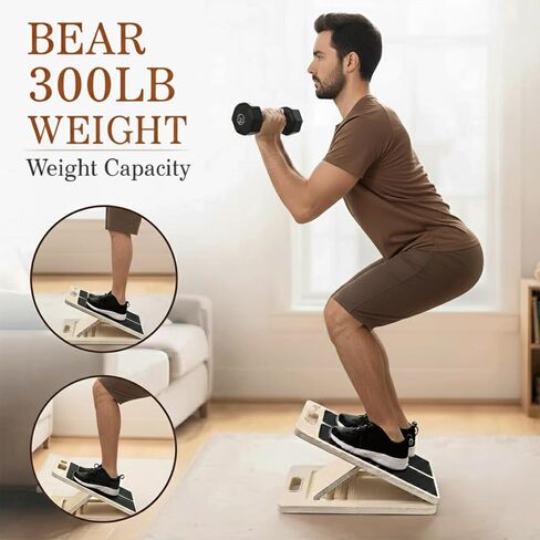 Adjustable Wooden Slant Board for Calf Stretching,Portable Incline Board for Squats, Ankle Mobility and Foot, Calf Stretcher with Resistance Band,Pilates Ball & Training Poster, 300lb Weight Capacity in Saudi Arabia