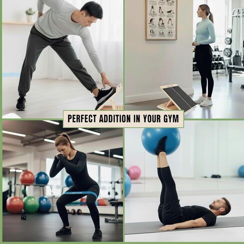 Adjustable Wooden Slant Board for Calf Stretching,Portable Incline Board for Squats, Ankle Mobility and Foot, Calf Stretcher with Resistance Band,Pilates Ball & Training Poster, 300lb Weight Capacity in Saudi Arabia