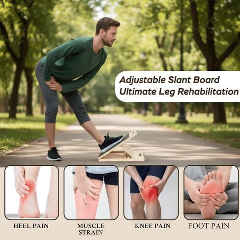 Adjustable Wooden Slant Board for Calf Stretching,Portable Incline Board for Squats, Ankle Mobility and Foot, Calf Stretcher with Resistance Band,Pilates Ball & Training Poster, 300lb Weight Capacity in Saudi Arabia