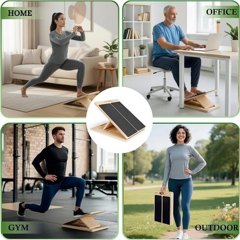 Adjustable Wooden Slant Board for Calf Stretching,Portable Incline Board for Squats, Ankle Mobility and Foot, Calf Stretcher with Resistance Band,Pilates Ball & Training Poster, 300lb Weight Capacity in Saudi Arabia