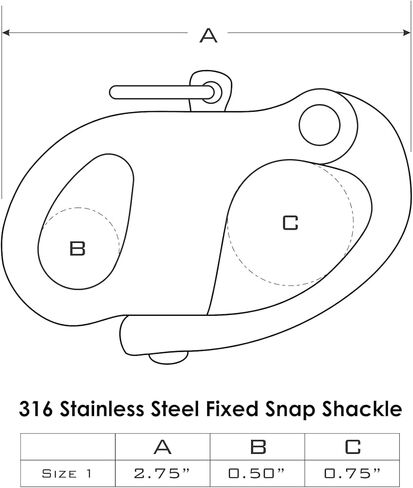 PT Fixed Snap Shackle Quick Release Fixed Bail Snap Shackle for Rigging, Sailboat - Yachts - Tenders (2.75 INCH - 1PCS) in Kuwait