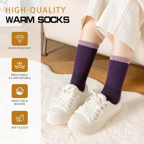 Wool Socks for Women - Hiking Womens Socks 5 Pairs, Thermal Sock for Men & Women Winter Warm Moisture Wicking in Kuwait