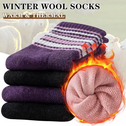 Wool Socks for Women - Hiking Womens Socks 5 Pairs, Thermal Sock for Men & Women Winter Warm Moisture Wicking in Kuwait