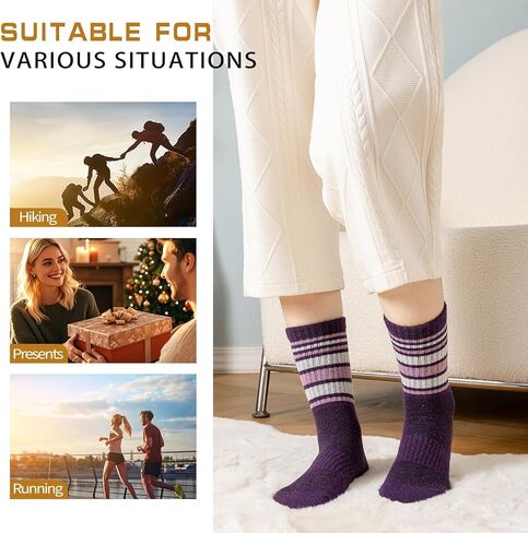 Wool Socks for Women - Hiking Womens Socks 5 Pairs, Thermal Sock for Men & Women Winter Warm Moisture Wicking in Kuwait