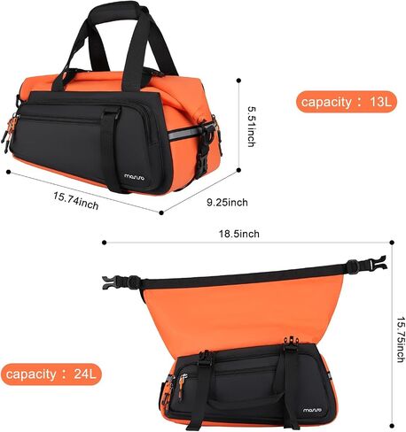 MOSISO Bike Rack Bag, 13-24L Expandable Top Layer Bicycle Rear Trunk Bags, Bike Rear Seat Pouch Cycling Luggage Handbag with Shoulder Strap for Road Mountain Cycling Traveling Commuting, Black&Orange in Saudi Arabia