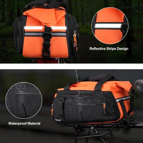 MOSISO Bike Rack Bag, 13-24L Expandable Top Layer Bicycle Rear Trunk Bags, Bike Rear Seat Pouch Cycling Luggage Handbag with Shoulder Strap for Road Mountain Cycling Traveling Commuting, Black&Orange in Saudi Arabia