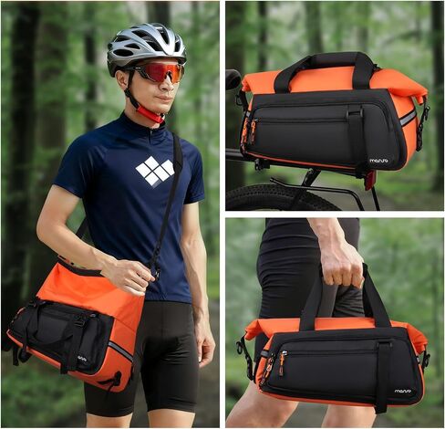 MOSISO Bike Rack Bag, 13-24L Expandable Top Layer Bicycle Rear Trunk Bags, Bike Rear Seat Pouch Cycling Luggage Handbag with Shoulder Strap for Road Mountain Cycling Traveling Commuting, Black&Orange in Saudi Arabia