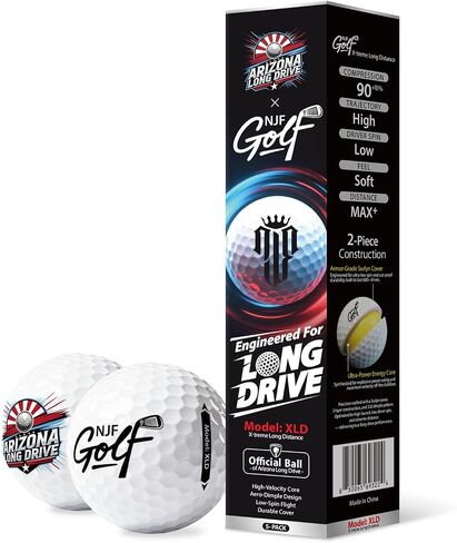كرات جولف NJF Golf™ XLD ذات مسافات طويلة للغاية، ملمس ناعم، 5 قطع من كرات الجولف الطويلة ذات الدوران المنخفض للرجال والنساء، غطاء Surlyn من الدرجة المدرعة، نواة فائقة القوة، إطلاق عالي 90 ضغط in Saudi Arabia