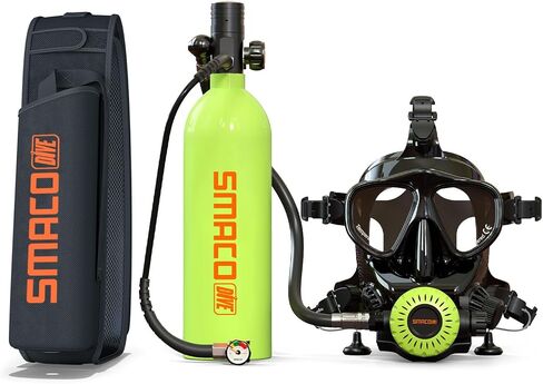 SMACO Mini Scuba Tank with Full Face Diving Mask,Reusable Lung Air Tank Sub Mask S400 Pro 1L Portable Mini Diving Tank Pony Bottle up to 20 Minutes Dive Time for Underwater Exploration Rescue in Saudi Arabia