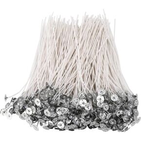 500 قطعة من فتائل الشموع، 6 بوصات مشمعة مسبقًا لصنع الشموع، فتيل قطني طويل لشمع الصويا مع قاعدة معدنية - شمعة يمكنك صنعها بنفسك in Kuwait