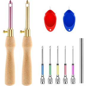 10 Pcs Punch Needle Kit Adjustable Punch Needle Tool 7 Size Punch Needle with Wooden Handles Embroidery Stitching Punch Needles Set Needle Punch Kit for Adults Beginner