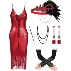 YESSA Flapper Dresses 1920s Gatsby Dresses for Women Roaring 20s Costumes Great Gatsby Outfits with 20s Accessories Set