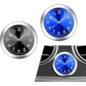 2 PCS Mini Car Clock for Dashboard, 1.57" x 0.31" Durable Metal Vehicle Luminous Clock with Adhesive, Decorative Automotive Clock Accessories for Boats Trucks SUVs Cars (Blue & Black)