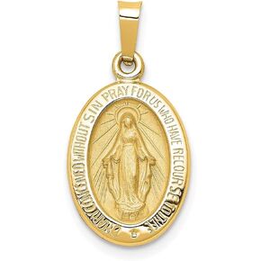 Auriga Fine Jewelry Mother's Day Gift 14k Yellow Gold Polished and Satin Miraculous Medal Pendant (L- 23 mm, W- 12 mm) Gift for Women