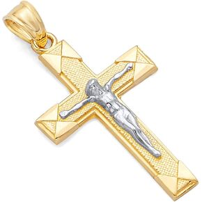 14k REAL Two Tone Gold Religious Jesus Crucifix Cross Charm Pendant
