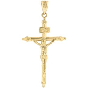 Solid 10k Yellow Gold Passion Cross INRI Crucifix Pendant (1.2")
