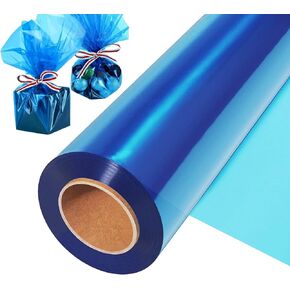 CYEAH 100 ft x 34 in Extra Wide Cellophane Wrap Roll Blue, 2.5 Mil Thick Transparent Blue Cellophane Wrapping Paper, Colored Cellophane Wrap for Candies, Gift Flower Basket Decoration